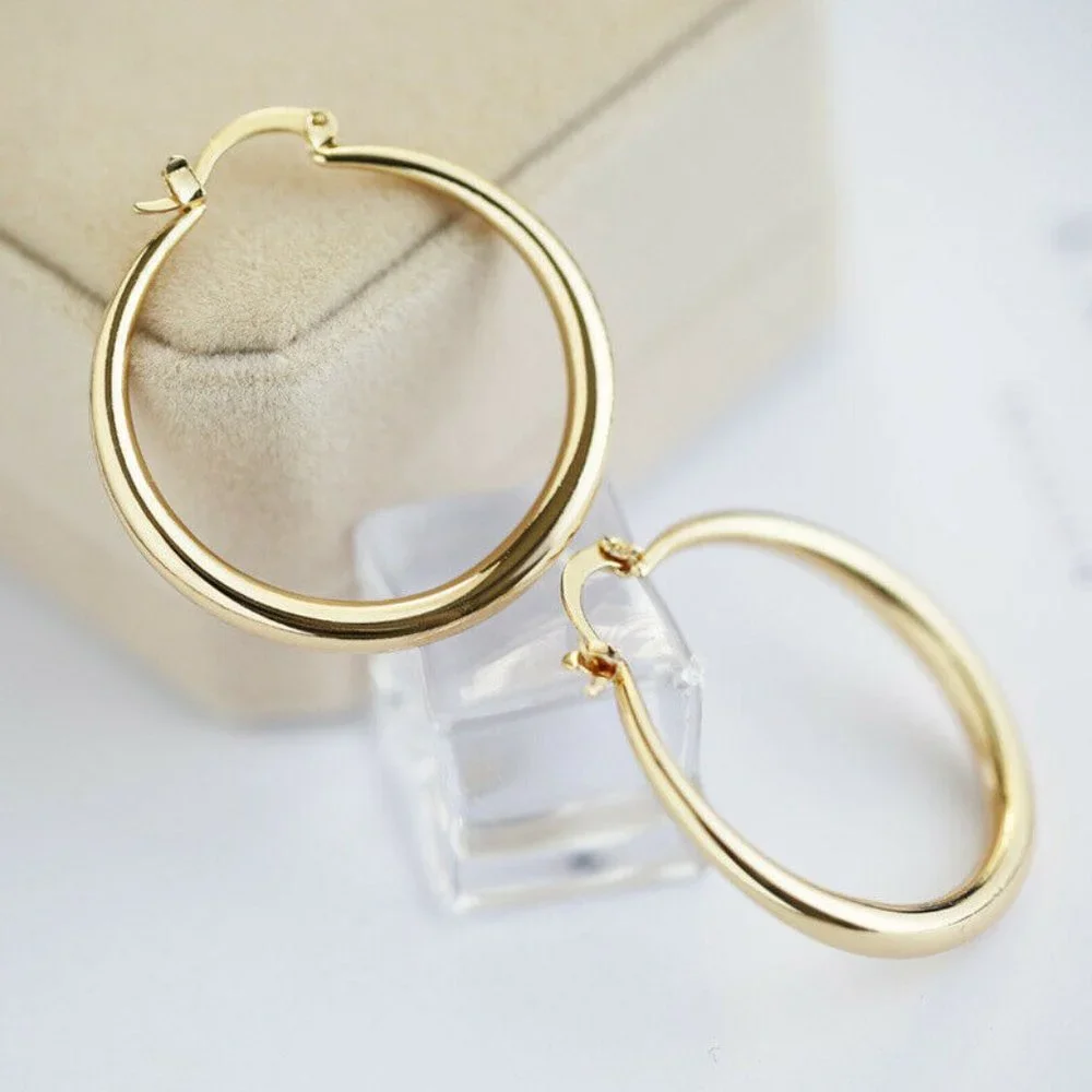 New 18k Gold Plated 925 Silver 1.5" Hoops - Picture 2 of 3